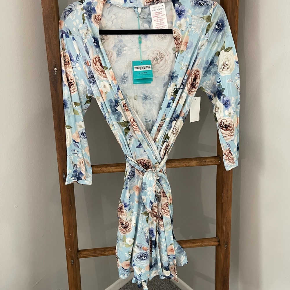 NWT Posh Peanut Floral Blue Kimono Maternity + Postpartum Robe